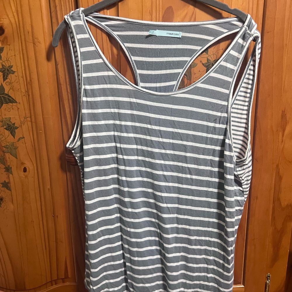 Maurices Gray and White Striped Sleeveless Tank Top